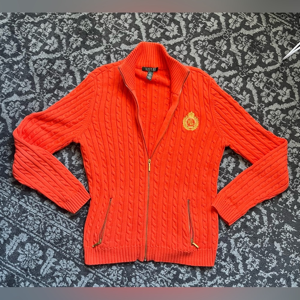 Orange Ralph Lauren zip up jacket with crest